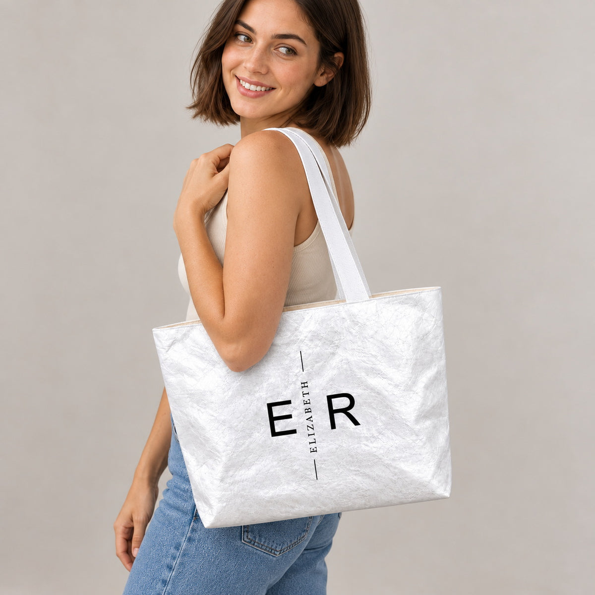 Personalized Initial & Name Tote Bag, Lightweight Paper-Like Custom Monogram Gift for Women, Work, College & Travel