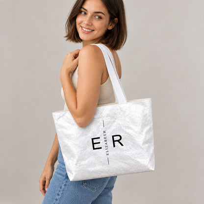 Personalized Initial & Name Tote Bag, Lightweight Paper-Like Custom Monogram Gift for Women, Work, College & Travel