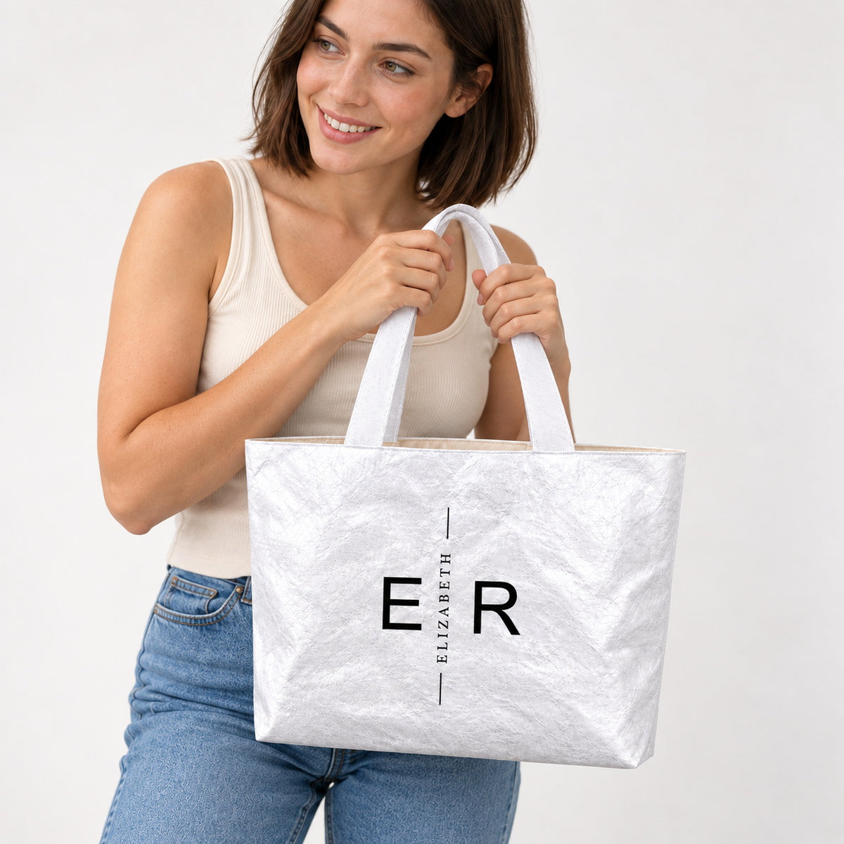 Personalized Initial & Name Tote Bag, Lightweight Paper-Like Custom Monogram Gift for Women, Work, College & Travel