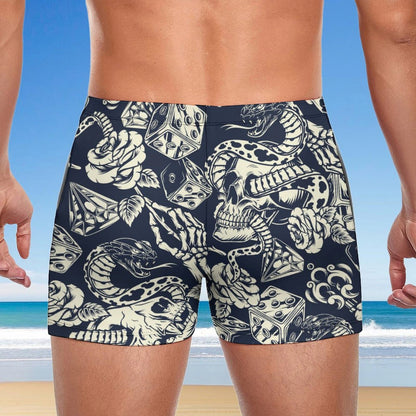 Back view of mens square leg board short with custom tattoo print.