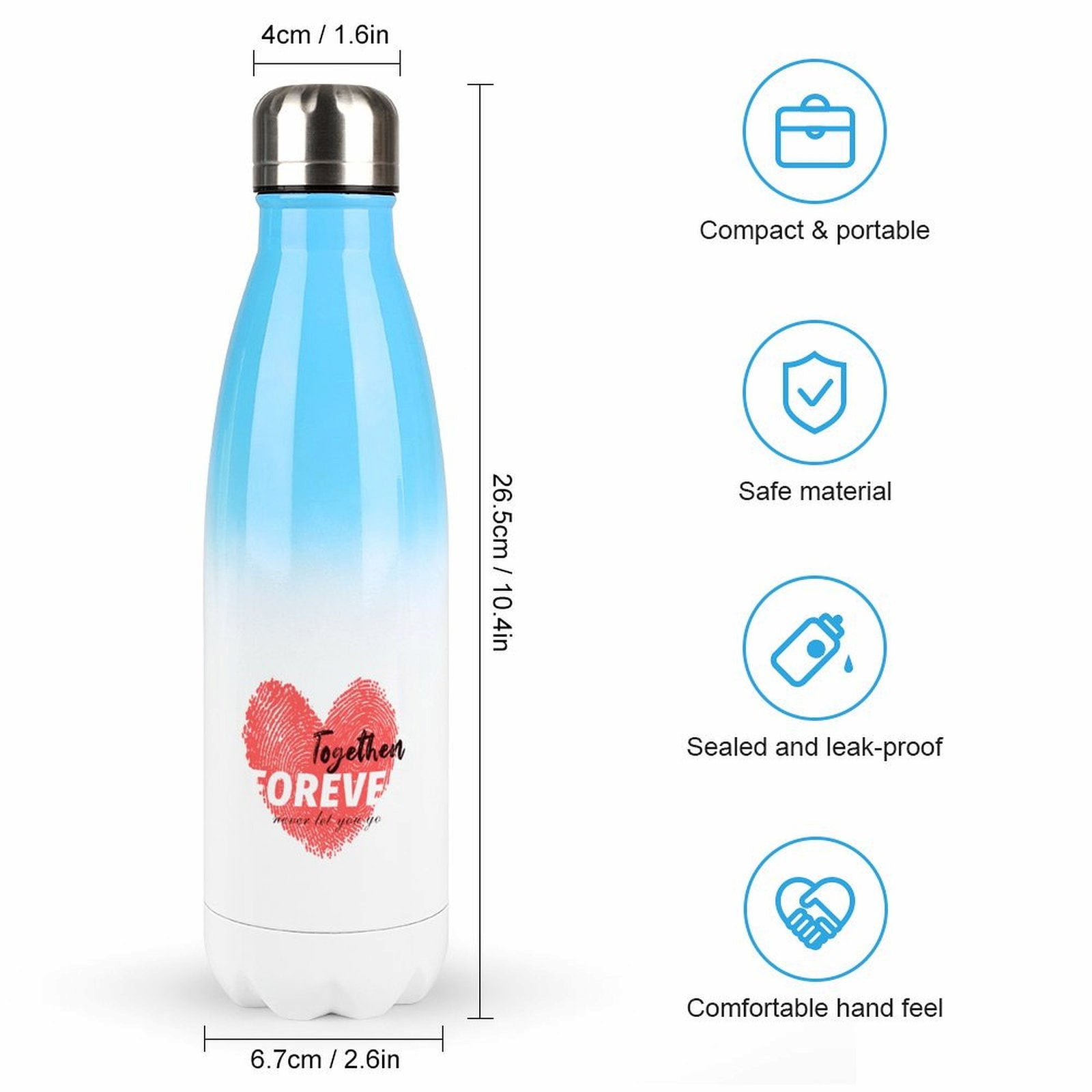 Insulated Steel Water Bottle Size And Features Leakproof Safe Material.