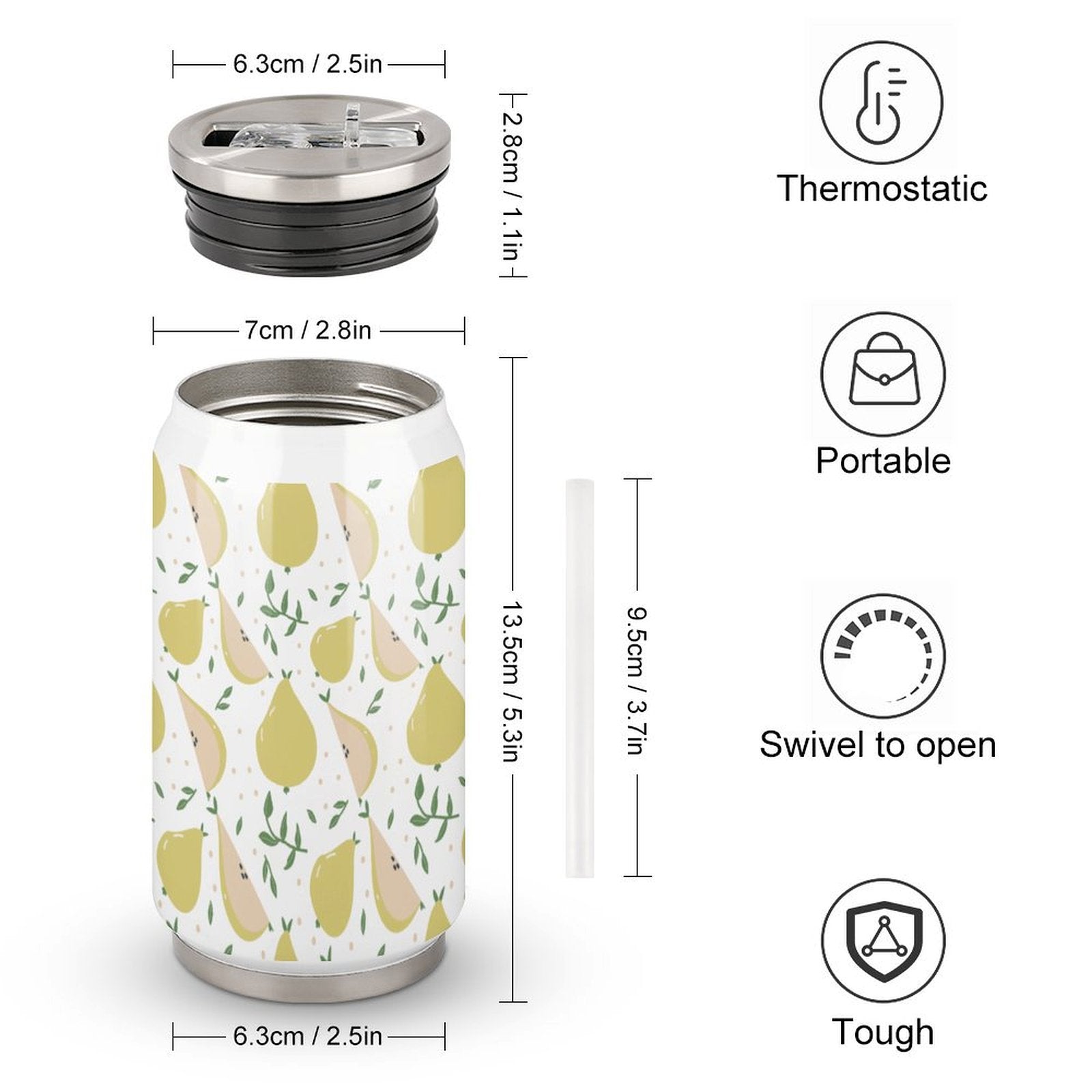 Stainless Steel Coffee Cup Bottom View And Size Information.