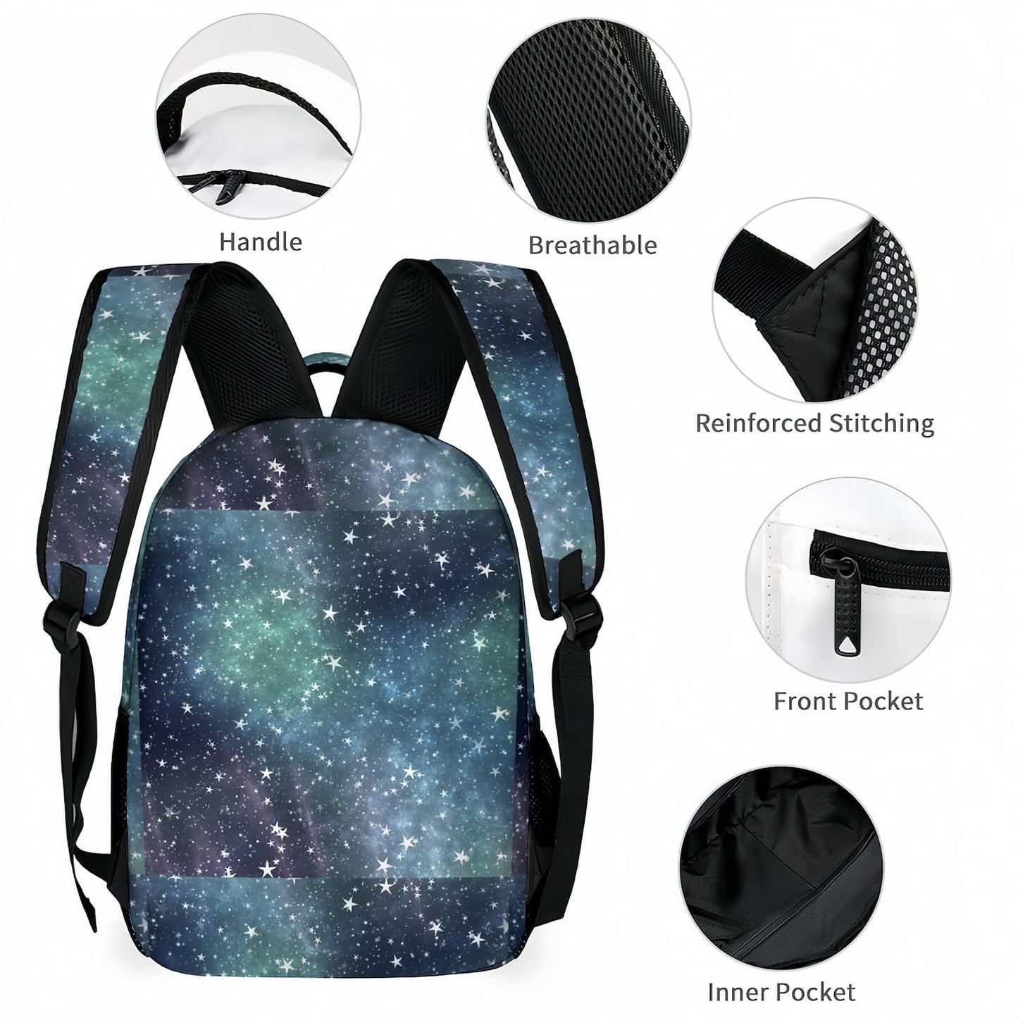 Star Backpack comfort features: breathable padding, reinforced stitching, and durable handle.
