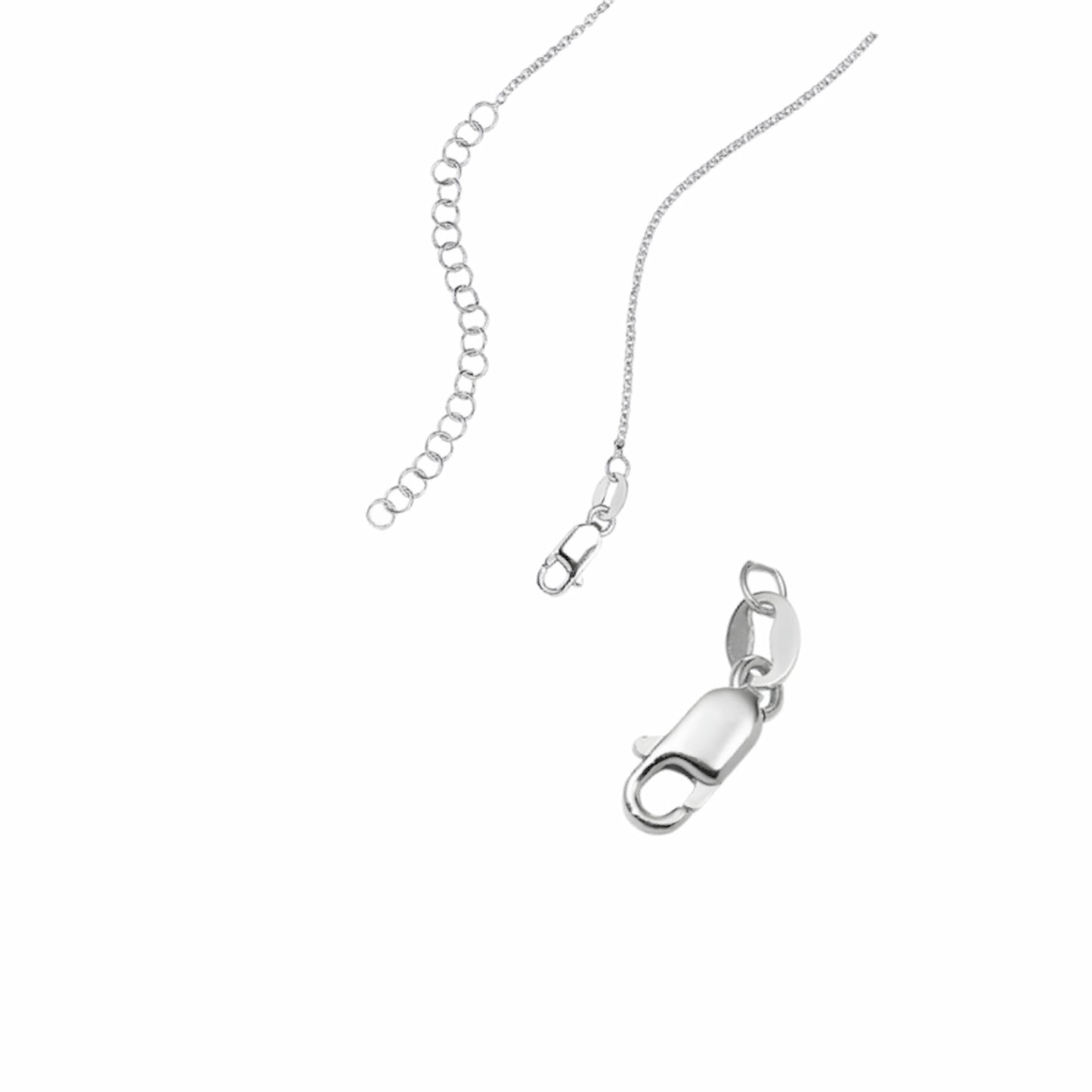 Sterling Silver necklace chain with lobster clasp and adjustable extender for a perfect fit.