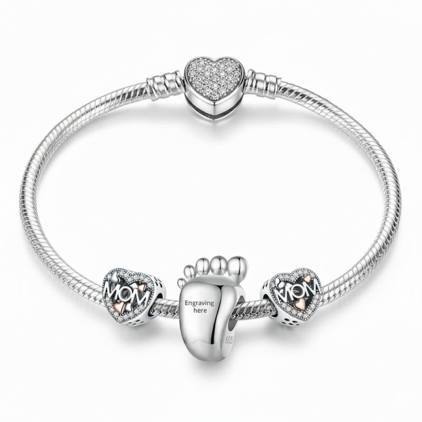 Engravable 925 Sterling Silver Charm Bracelet, perfect Mother's Day gift from son/daughter.