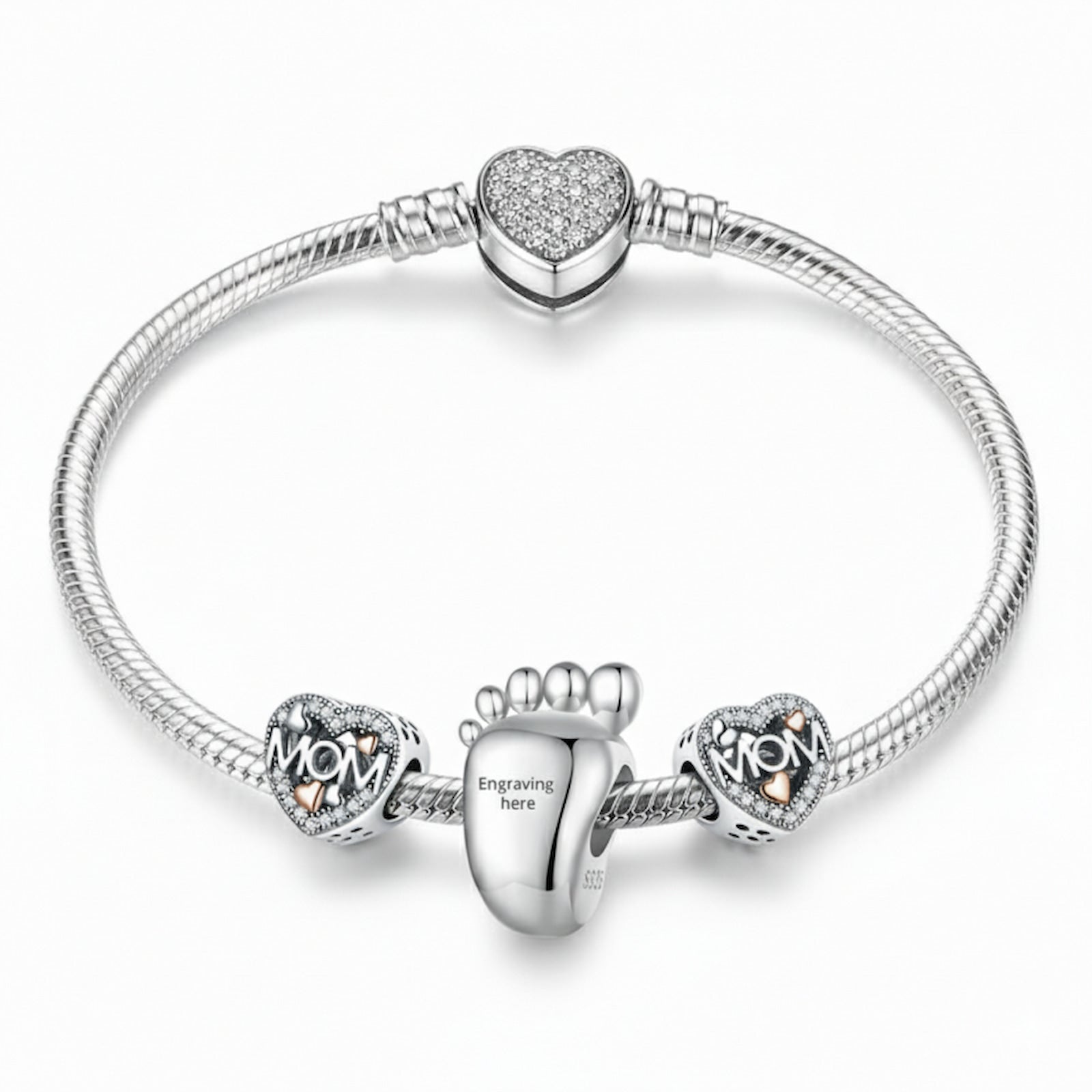 Engravable 925 Sterling Silver Charm Bracelet, perfect Mother's Day gift from son/daughter.