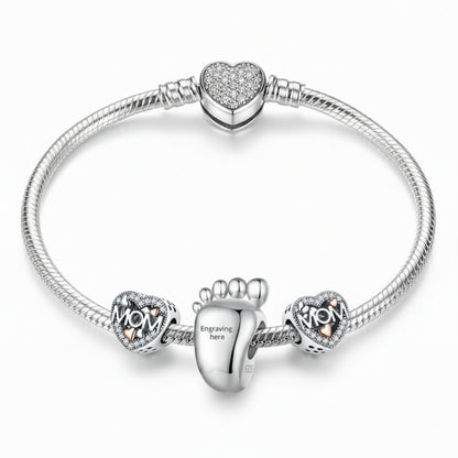Engravable 925 Sterling Silver Charm Bracelet, perfect Mother's Day gift from son/daughter.
