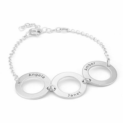 Sterling silver family name interlocking circles bracelet.
