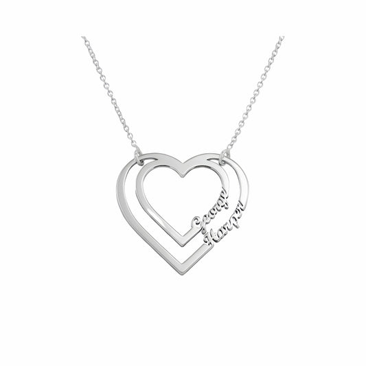 Collier prénom double cœur personnalisé - Argent sterling gravé sur mesure pour maman/épouse