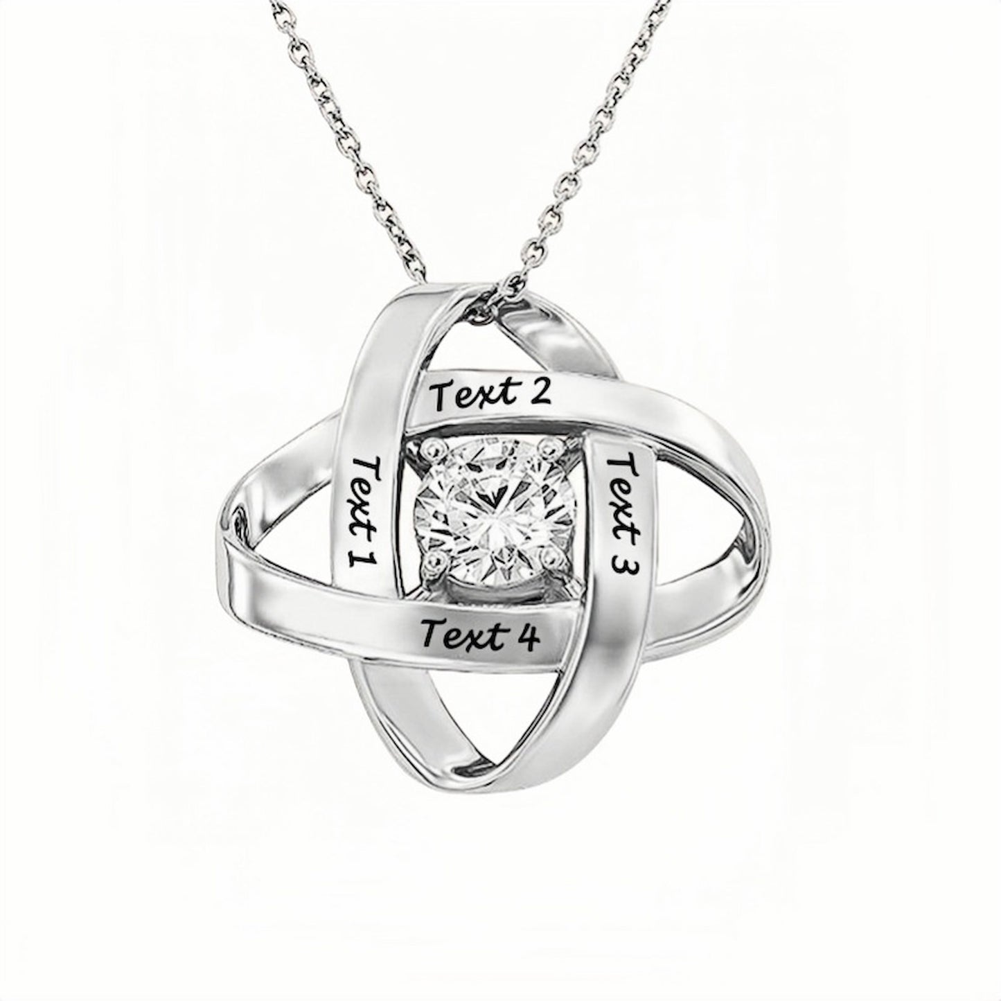 Sterling silver personalized Love Knot necklace with 4 names & birthstone, gift for Mom.