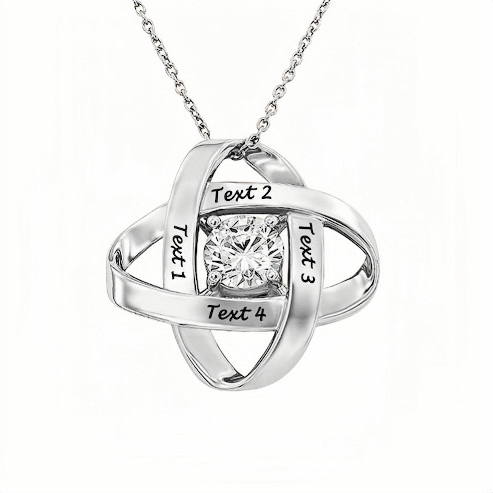 Sterling silver personalized Love Knot necklace with 4 names & birthstone, gift for Mom.