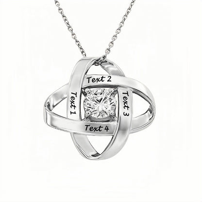 Sterling silver personalized Love Knot necklace with 4 names & birthstone, gift for Mom.