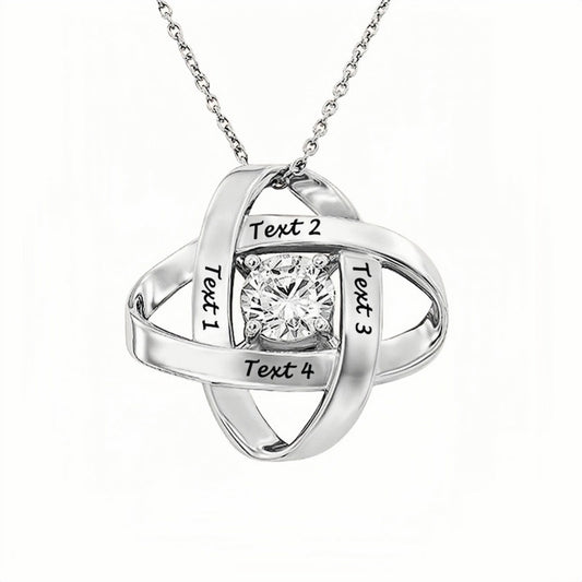 Sterling silver personalized Love Knot necklace with 4 names & birthstone, gift for Mom.