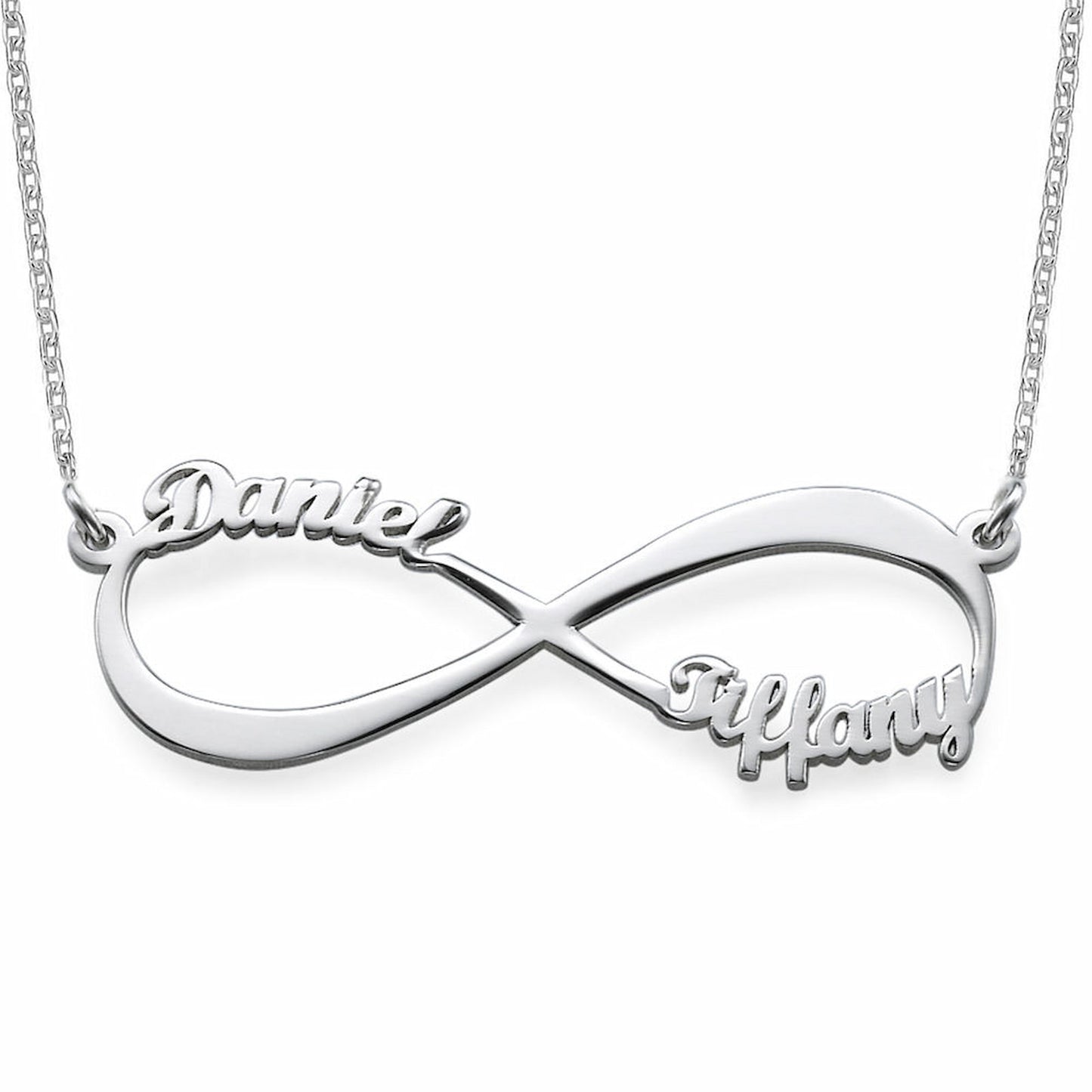 Sterling silver personalized two name infinity pendant, gift for girlfriend.