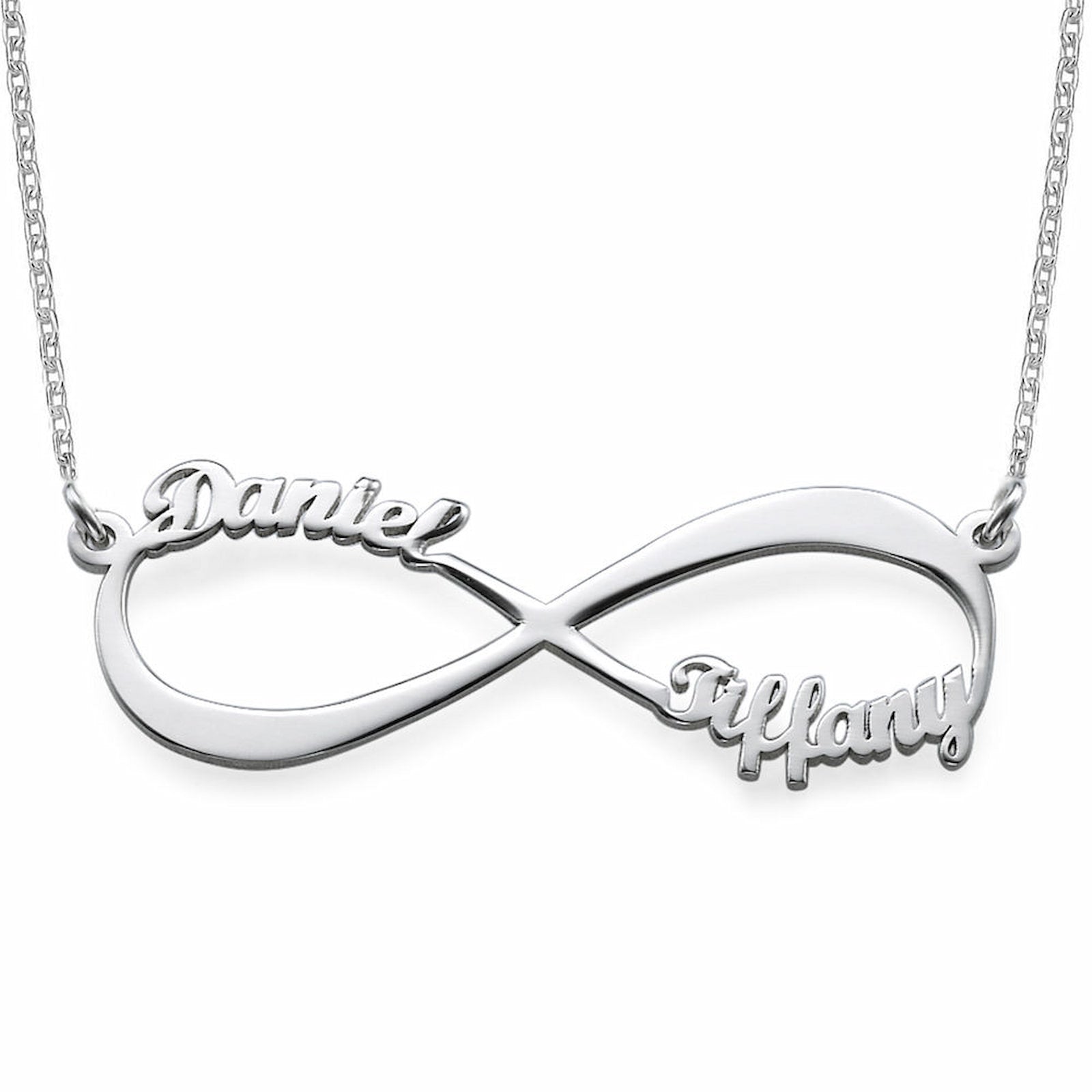 Sterling silver personalized two name infinity pendant, gift for girlfriend.