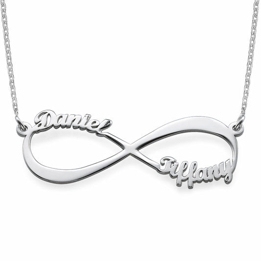 Sterling silver personalized two name infinity pendant, gift for girlfriend.