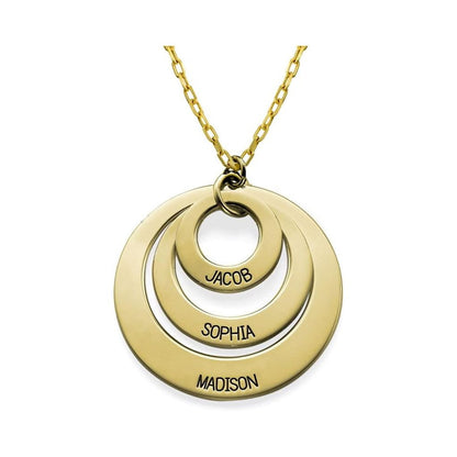 Sterling silver necklace with three dangling name charms.