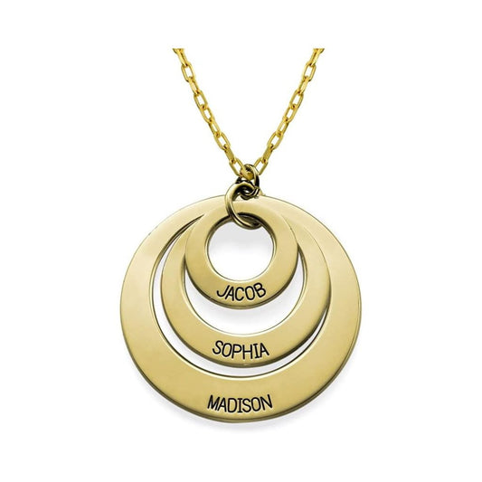 Sterling silver necklace with three dangling name charms.