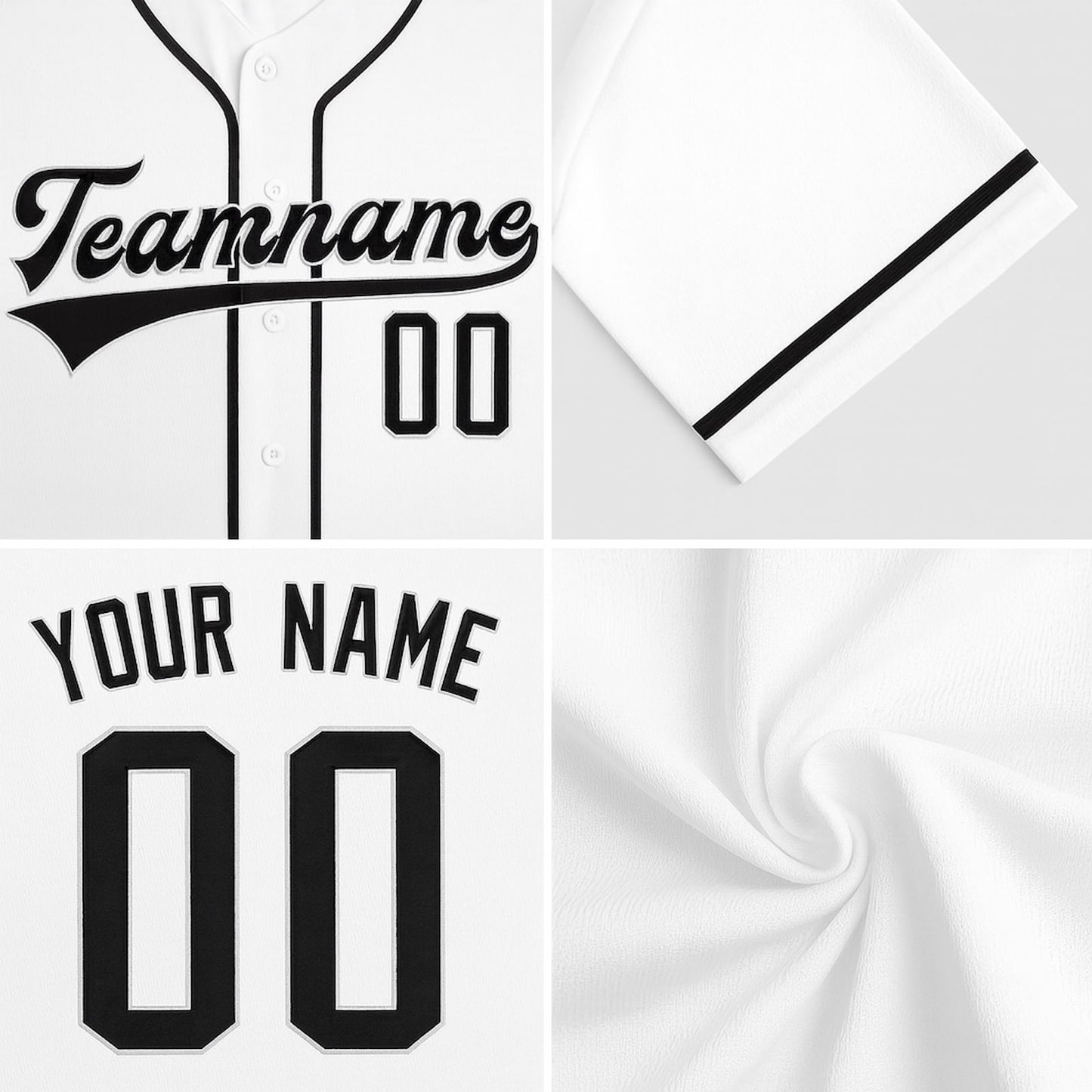 Stitched Name Number Baseball Shirt close up showing fabric and customization detail.