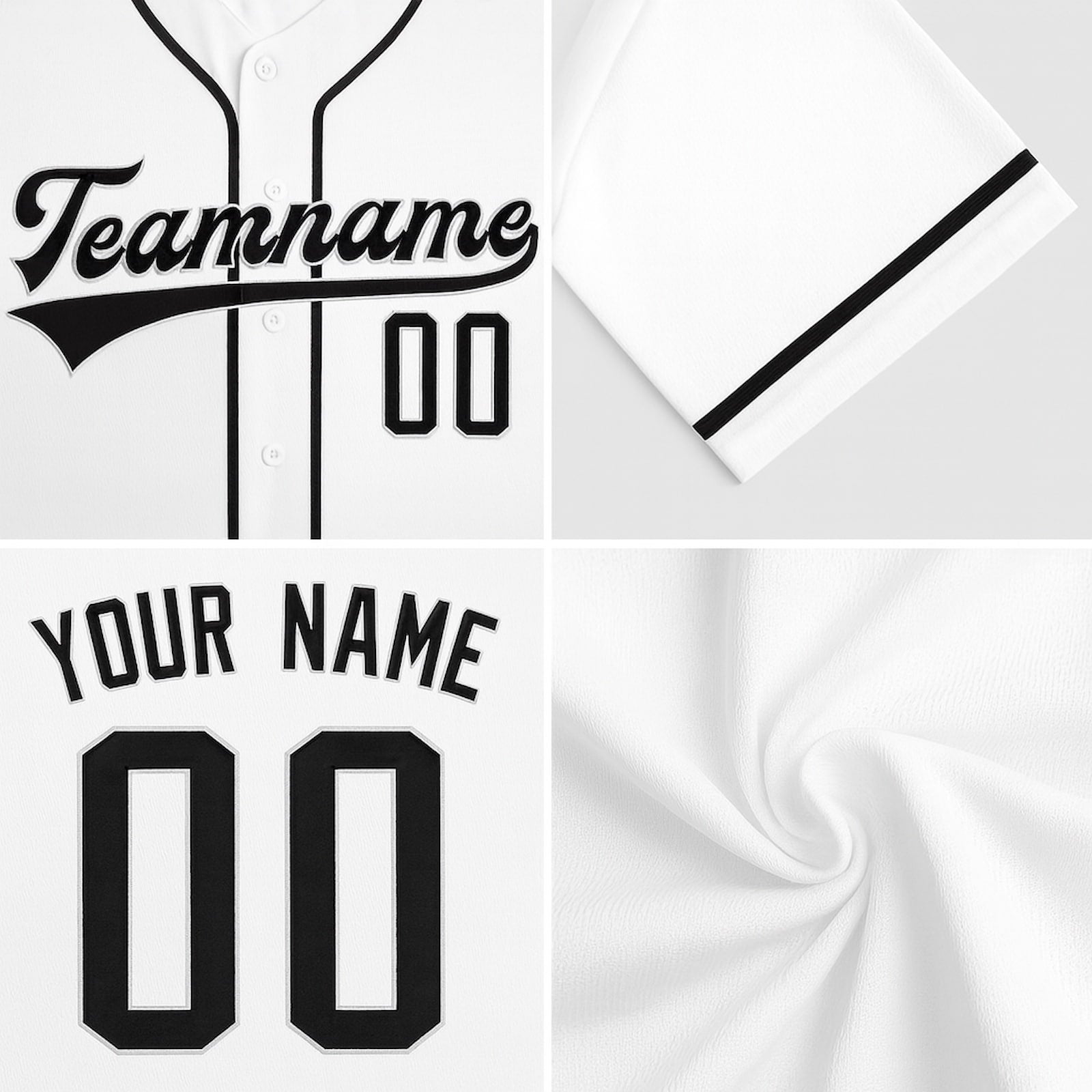 Stitched Name Number Baseball Shirt close up showing fabric and customization detail.