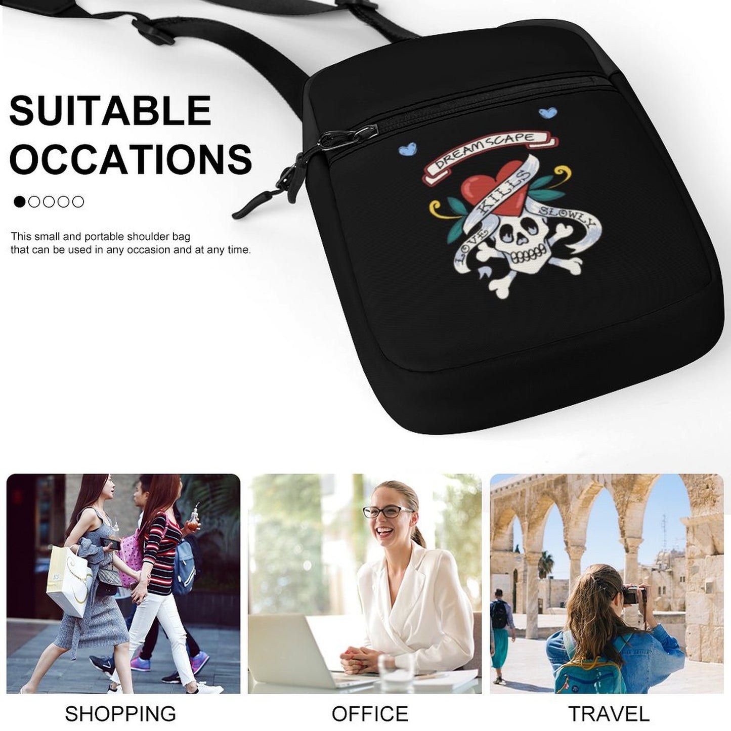 Suitable Occasions for Mini Crossbody Bag: Shopping, Office, and Travel use.