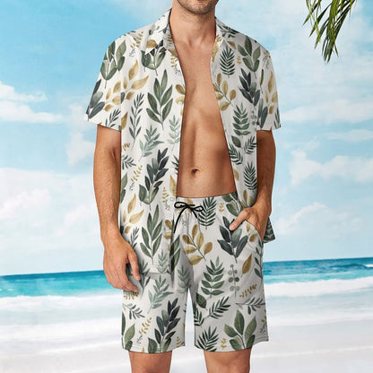 Summer Beach 2 Piece Outfit Mens Model Tropical Leaf Print.