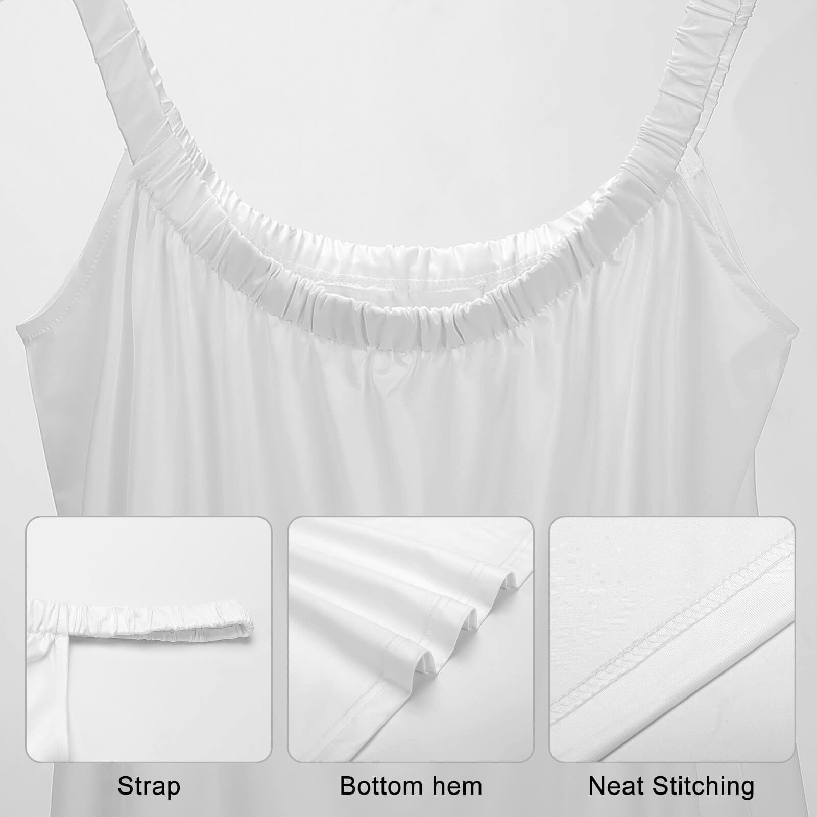 Close-up of Summer Tank Dress details. Shows strap and hem stitching for quality and durability