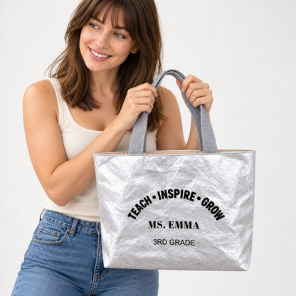 Personalized Teacher Tote Bag with Custom Name and Grade - personalization detail view