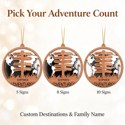 Personalized Travel Memories Christmas Ornament with Custom Destinations and Names - custom options or details