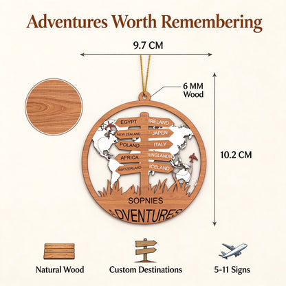 Personalized Travel Memories Christmas Ornament with Custom Destinations and Names - gift scene