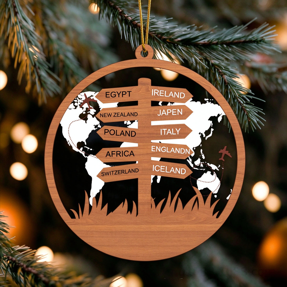 Personalized Travel Memories Christmas Ornament with Custom Destinations and Names - lifestyle scene