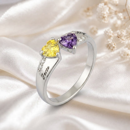 Custom two birthstone ring styled for a meaningful gift