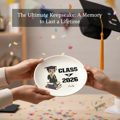 Graduation keepsake dish held at a celebration ceremony.