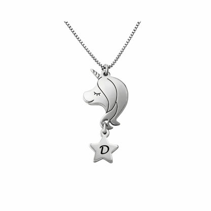 Collier Licorne Initiale Personnalisé - Breloque Étoile Personnalisée | Cadeau Magique pour Filles