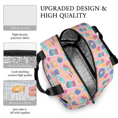 Upgraded Design Insulated Lunch Bag features: Waterproof PEVA and smooth polyester.