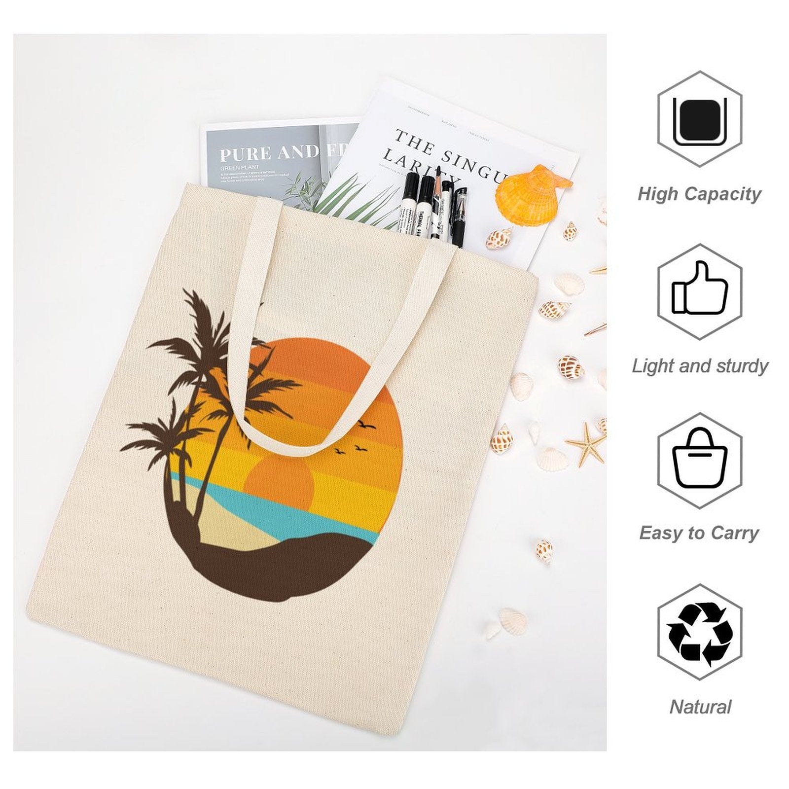 Natural Canvas Tote Bag for Vacation & Shopping. High Capacity and sturdy.