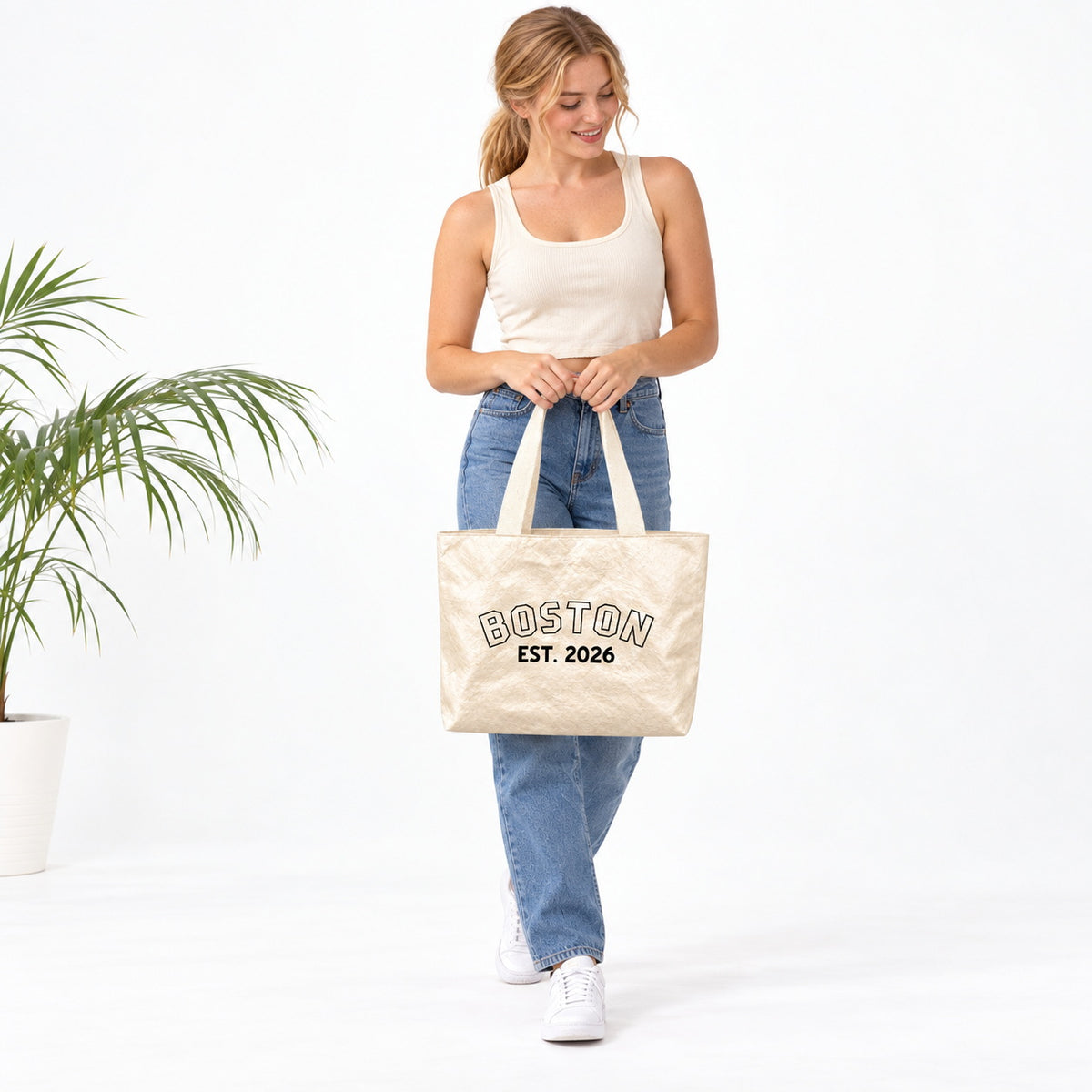 Personalized Varsity Tote Bag with Custom Name and Year - main product view
