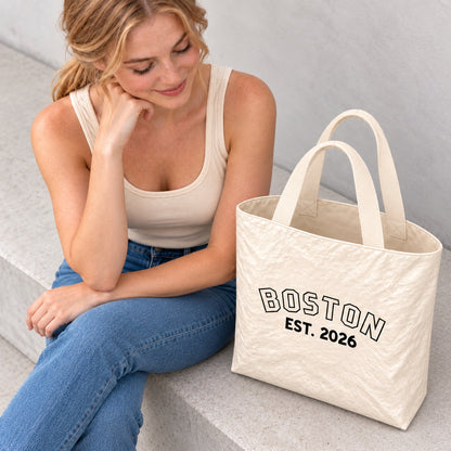 Personalized Varsity Tote Bag with Custom Name and Year - material or size detail view