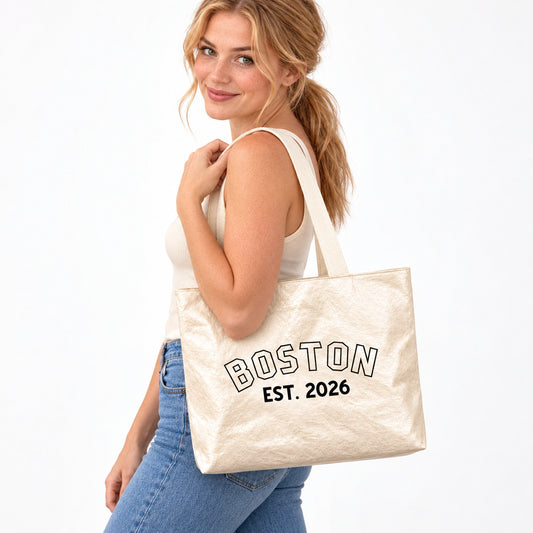 Personalized Varsity Tote Bag with Custom Name and Year - outfit and styling view