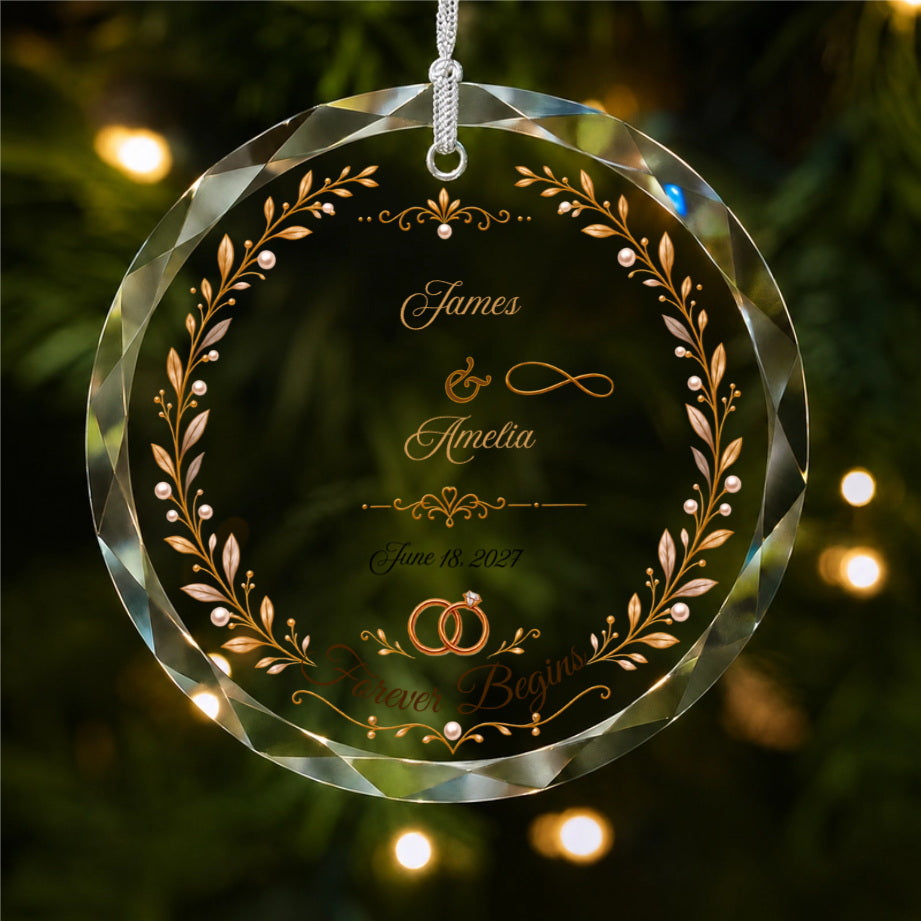 Couple Anniversary / Wedding Design personalized glass ornament main product view
