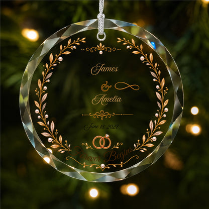 Couple Anniversary / Wedding Design personalized glass ornament main product view