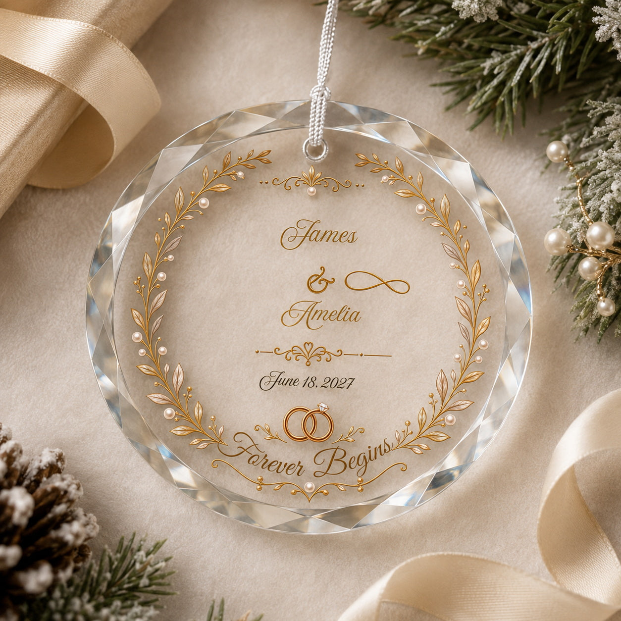 Couple Anniversary / Wedding Design personalized glass ornament gift box presentation