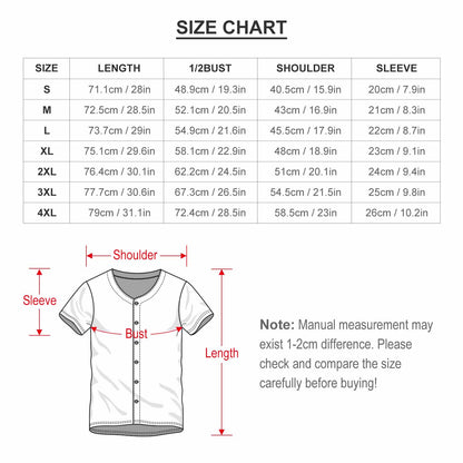 women's Baseball Jersey Uniform size chart showing measurements from S to 4XL.