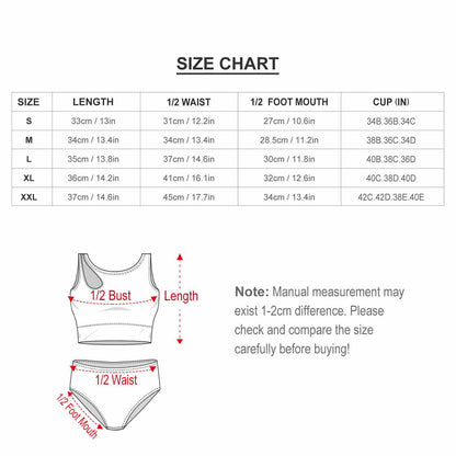 Size chart for Women's Leopard Two Piece High Waisted Bikini with measurements.