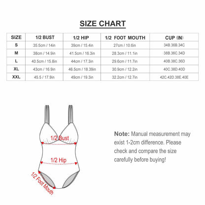 Women's One Piece Swimsuit Size Chart, Tummy Control Fit Measurements for S to XXL.