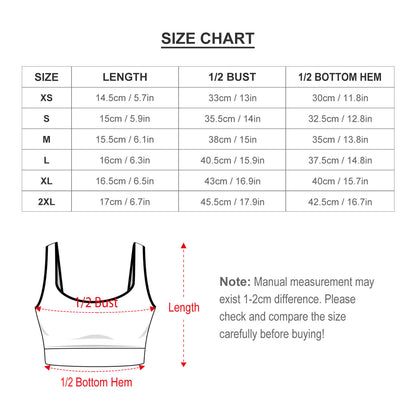 Size chart for women's 2 piece floral yoga outfit sports bra measurements.