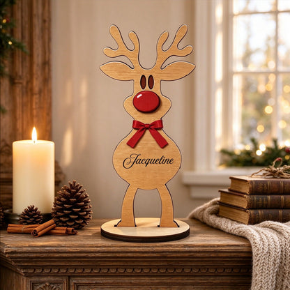 Personalized Wooden Reindeer Christmas Decoration with Custom Name - Christmas tree or lifestyle scene